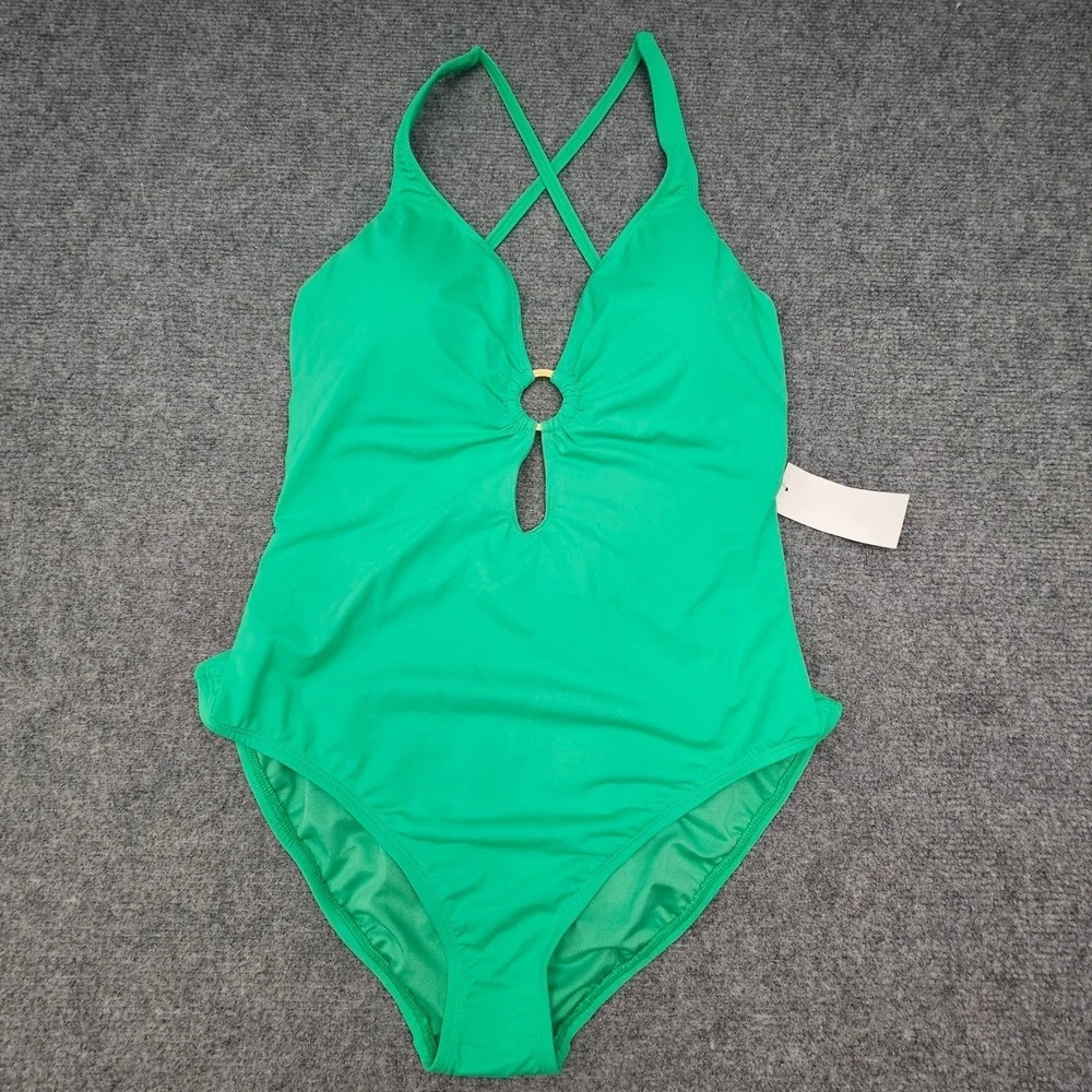 Bleu Rod Beattie One Piece Swimsuit‎ Womens 14 Green Ring Front Keyhole Strappy
